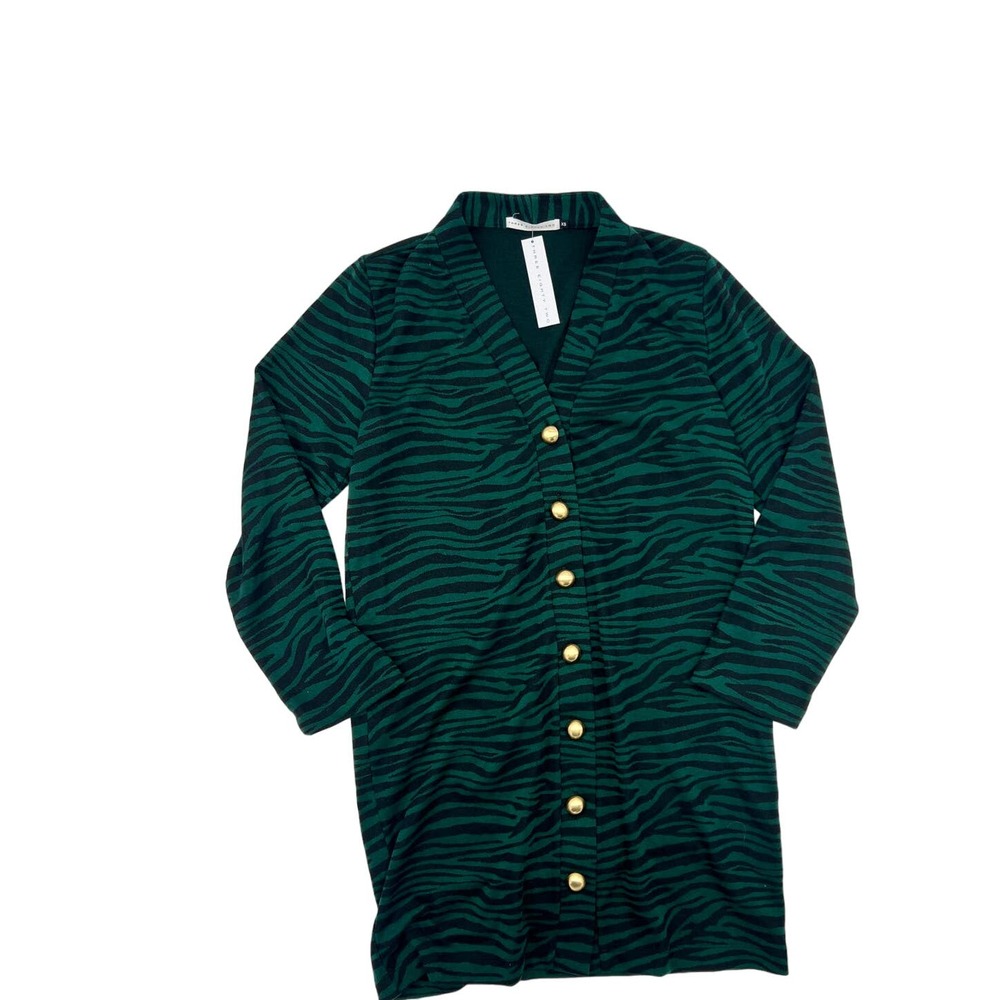 NWT Three Eighty Two Green Black Zebra Print Long Sleeve Dress Size XS